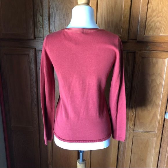 🍁J Jill Rust Orange Silk Trim Long Sleeve Knit Top Blouse Size S NWT - Picture 9 of 11